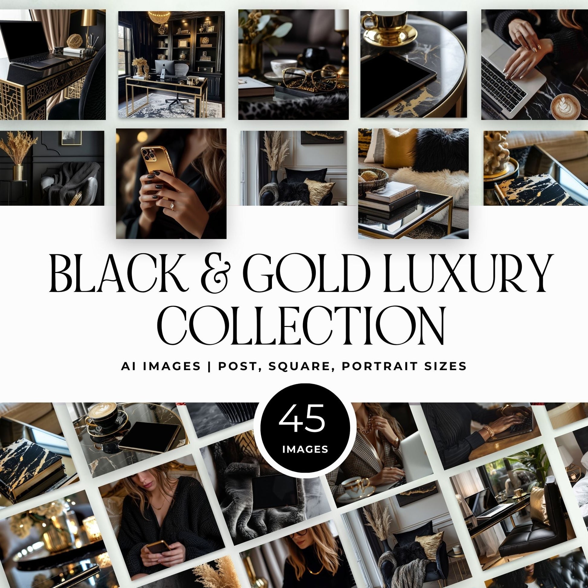 Black & Gold Luxury Collection: 45 AI Stock Images with MRR & PLR Boundless PLR
