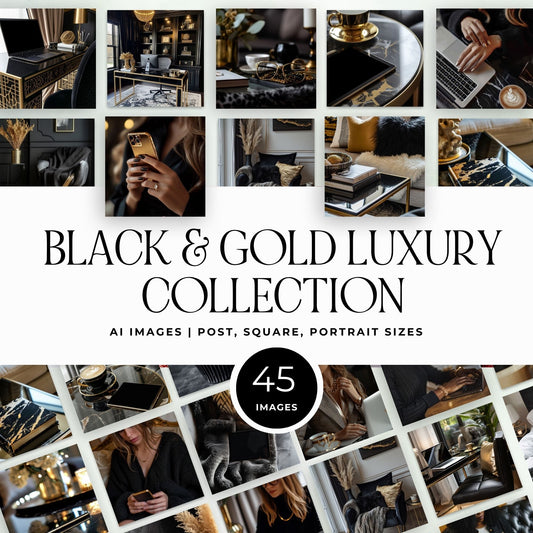 Black & Gold Luxury Collection: 45 AI Stock Images with MRR & PLR Boundless PLR