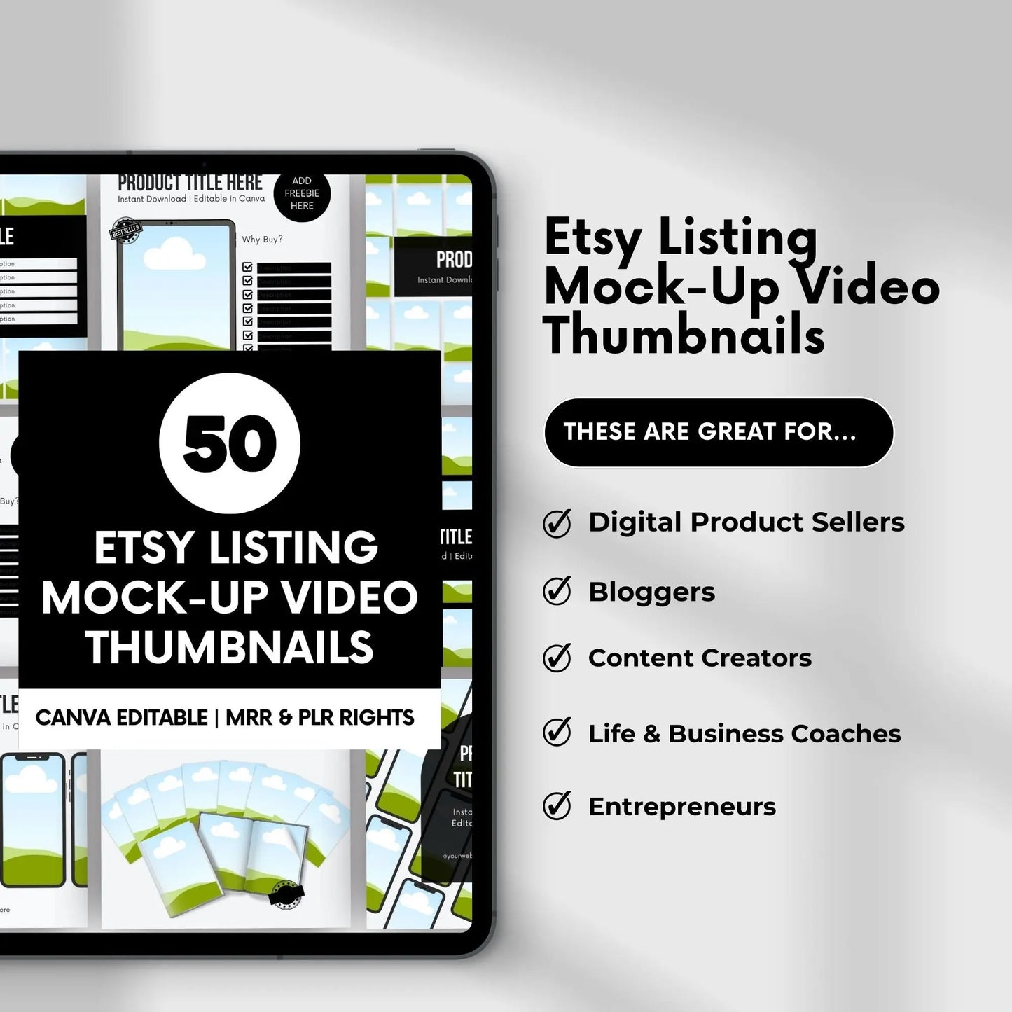 50 Etsy Listing Mockup Video Thumbnails – Canva Editable Templates with MRR & PLR Rights Boundless PLR