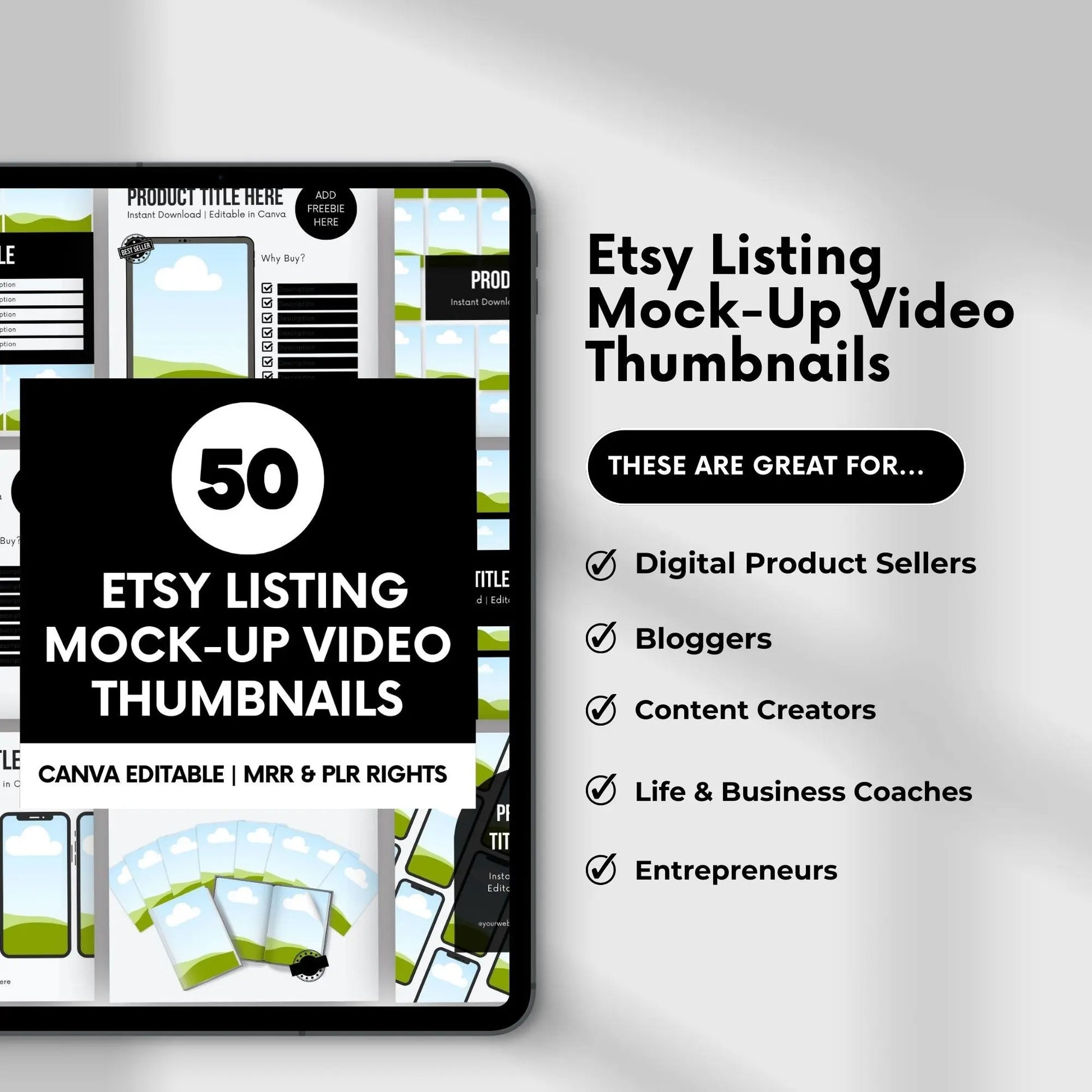 50 Etsy Listing Mockup Video Thumbnails – Canva Editable Templates with MRR & PLR Rights Boundless PLR