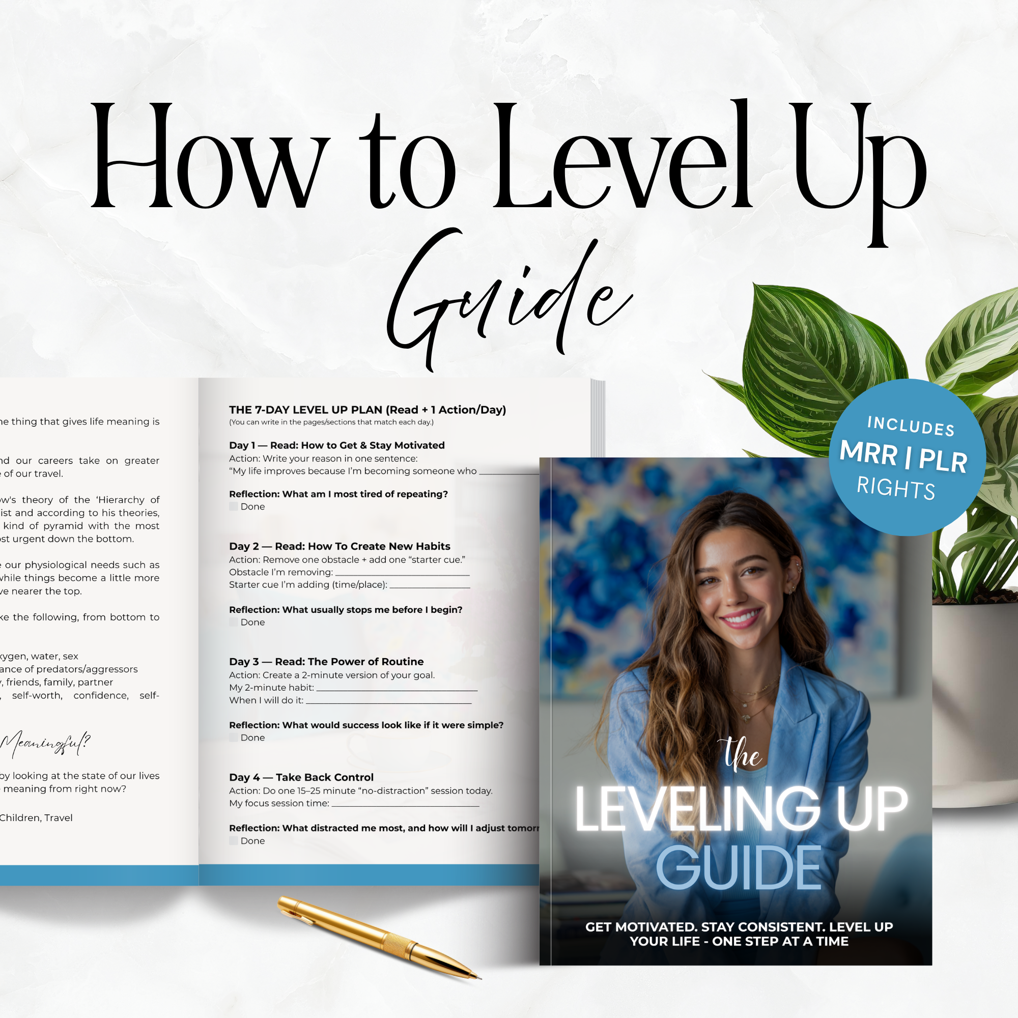 Self Improvement Workbook | How to Level Up Guide | Motivation & Discipline (Canva Editable) | MRR + PLR + Bonuses | The Leveling Up Guide Boundless PLR