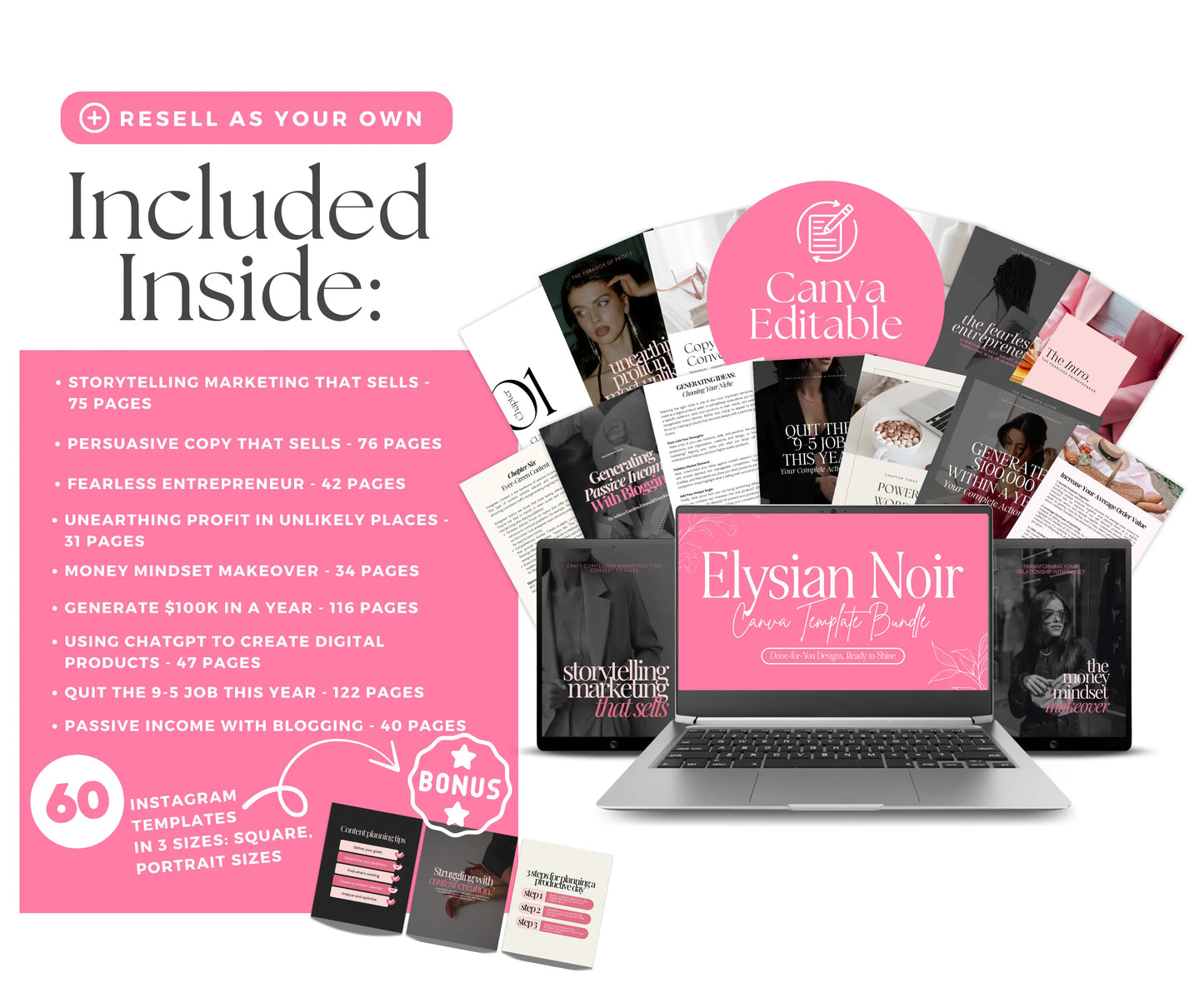 Elysian Noir Canva Templates Bundle | Editable PLR + MRR Boundless PLR