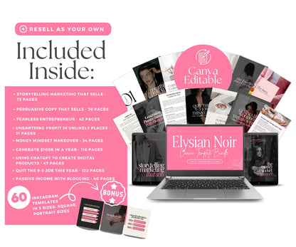 Elysian Noir Canva Templates Bundle | Editable PLR + MRR Boundless PLR