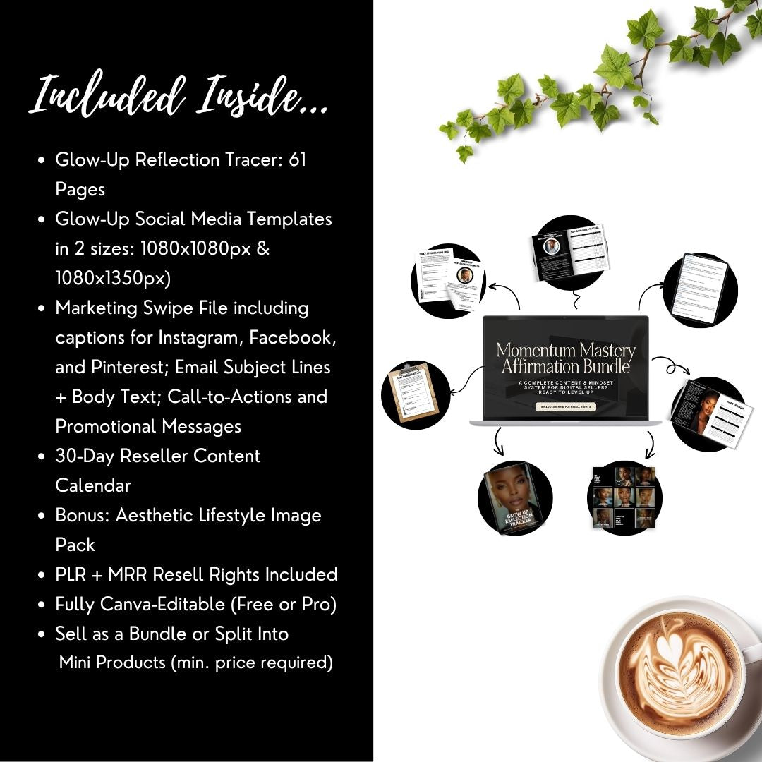 Glow-Up Digital Planner & Social Media Bundle | Canva Editable Template | PLR MRR Rights Included Boundless PLR