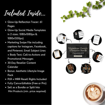 Glow-Up Digital Planner & Social Media Bundle | Canva Editable Template | PLR MRR Rights Included Boundless PLR