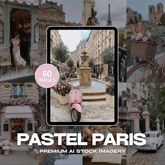 Pastel Paris | 60 Whimsical AI Stock Images for Romantic Brands & Content Creators (Includes MRR & PLR) Boundless PLR