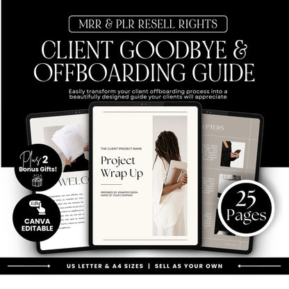 Client Offboarding Guide Template – Canva Editable Goodbye Packet with PLR + MRR Rights Boundless PLR