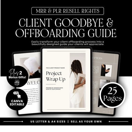 Client Offboarding Guide Template – Canva Editable Goodbye Packet with PLR + MRR Rights Boundless PLR