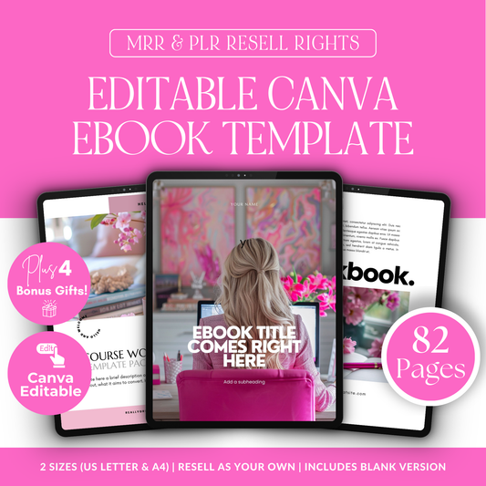 Canva eBook Template, Pink Editable Guide Workbook Template | MRR + PLR Resell Rights | US Letter and A4 Sizes | 4 Bonus Products Boundless PLR