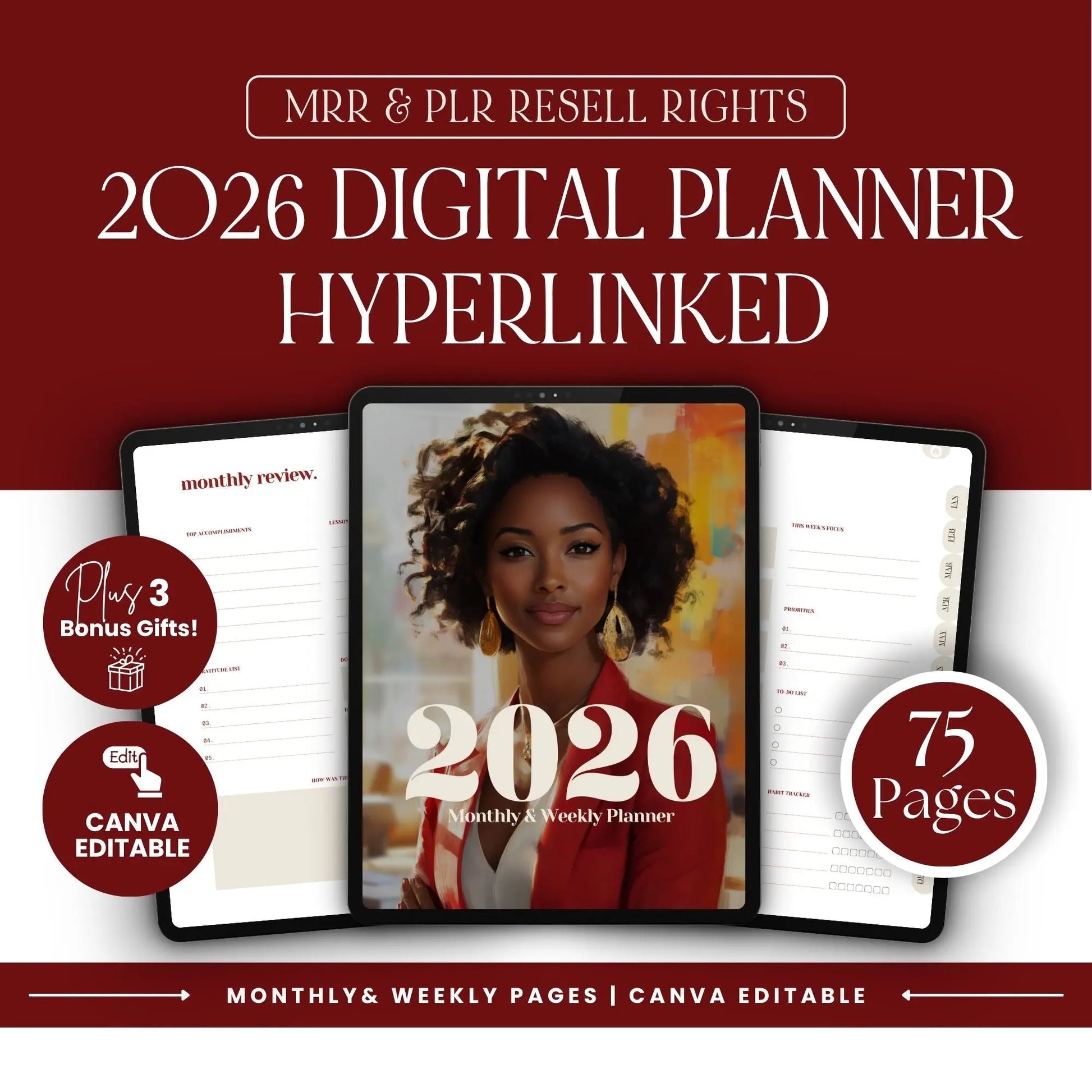 2026 Canva Editable Planner | Monthly & Weekly Planner with PLR & MRR Resell Rights Boundless PLR