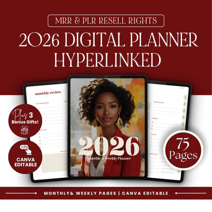 2026 Canva Editable Planner | Monthly & Weekly Planner with PLR & MRR Resell Rights Boundless PLR