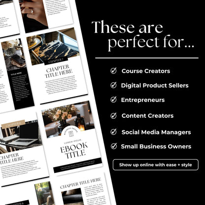 Canva eBook Template (Luxe Editorial) + Workbook & Guide Layouts | MRR + PLR + Bonus Black & Gold Stock Photos Boundless PLR