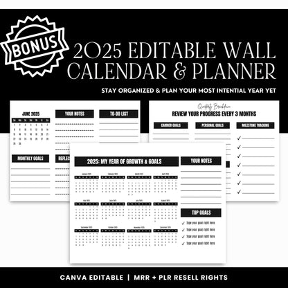2025–2026 Digital Monthly & Weekly Planner Hyperlinked | Canva Editable | PLR & MRR Included Boundless PLR