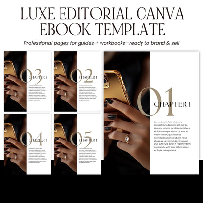 Canva eBook Template (Luxe Editorial) + Workbook & Guide Layouts | MRR + PLR + Bonus Black & Gold Stock Photos Boundless PLR