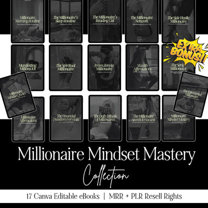 Millionaire Mindset Mastery Collection – Canva Editable eBook Bundle (MRR + PLR) Boundless PLR
