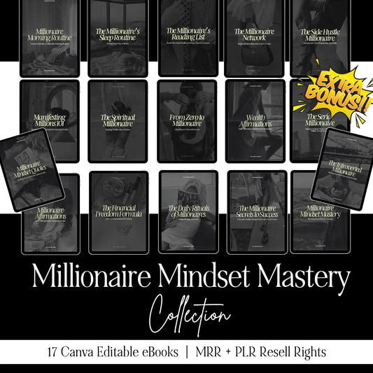 Millionaire Mindset Mastery Collection – Canva Editable eBook Bundle (MRR + PLR) Boundless PLR
