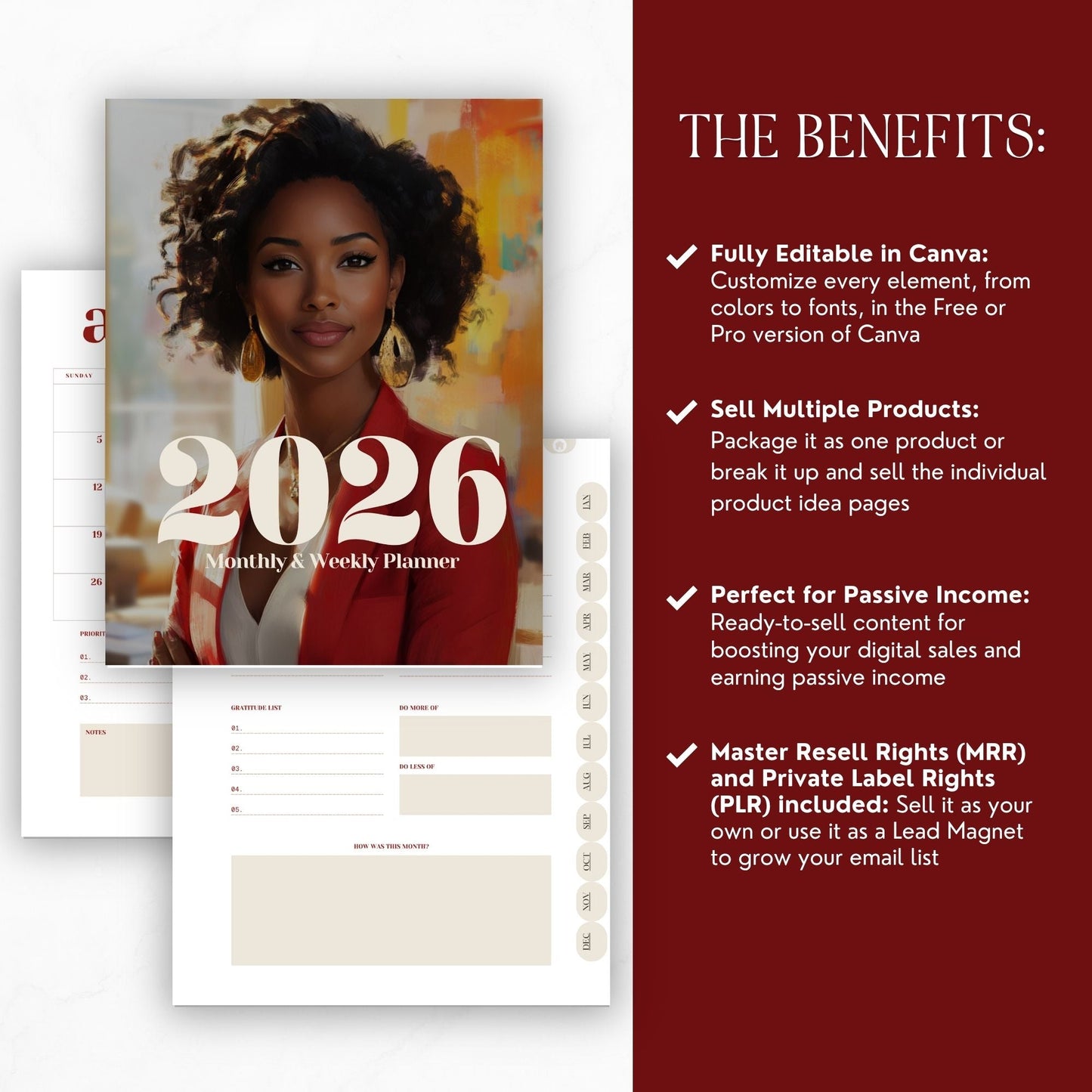 2026 Canva Editable Planner | Monthly & Weekly Planner with PLR & MRR Resell Rights Boundless PLR