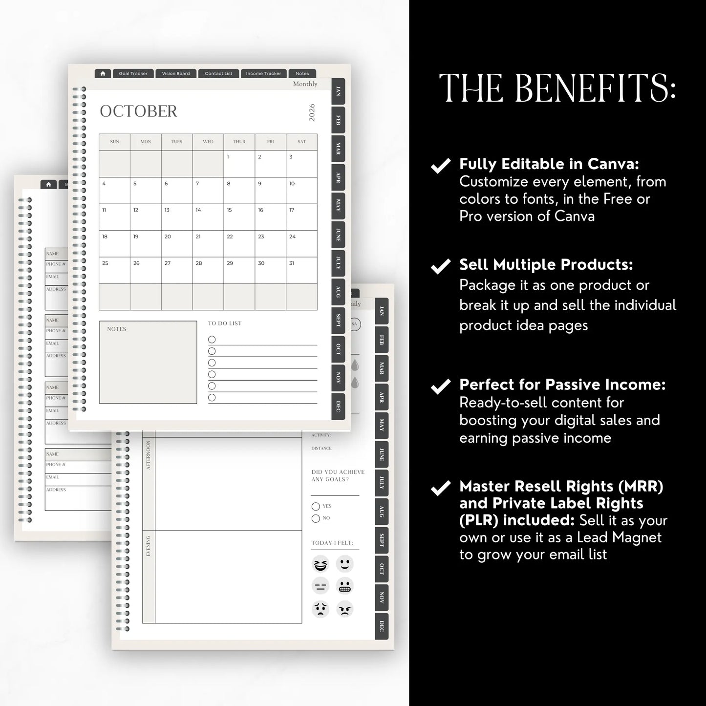 MRR PLR 2026 Planner Plr Digital Planner With Hyperlinks | Aesthetic Planner Calendar | Canva Template Boundless PLR