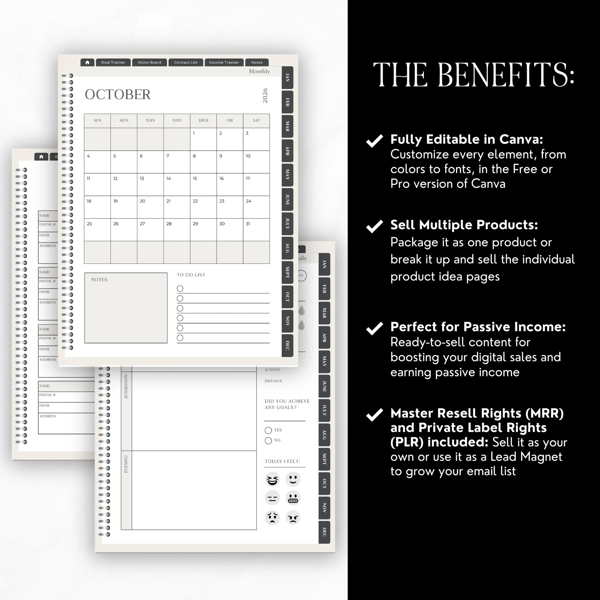 MRR PLR 2026 Planner Plr Digital Planner With Hyperlinks | Aesthetic Planner Calendar | Canva Template Boundless PLR