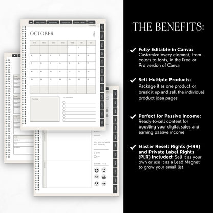 MRR PLR 2026 Planner Plr Digital Planner With Hyperlinks | Aesthetic Planner Calendar | Canva Template Boundless PLR