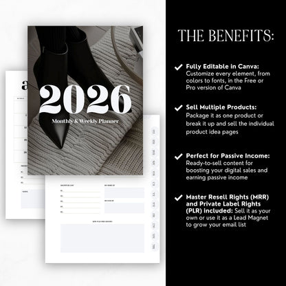 2026 Monthly & Weekly Planner | Canva Editable Template | PLR & MRR Resell Rights | Printable Digital Download (US Letter) Boundless PLR