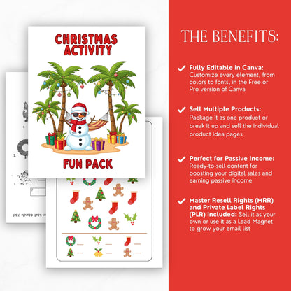 Christmas Activity Mega Pack – 500+ Printable Coloring Pages, Puzzles, Worksheets | Canva Editable | MRR + PLR Included Boundless PLR