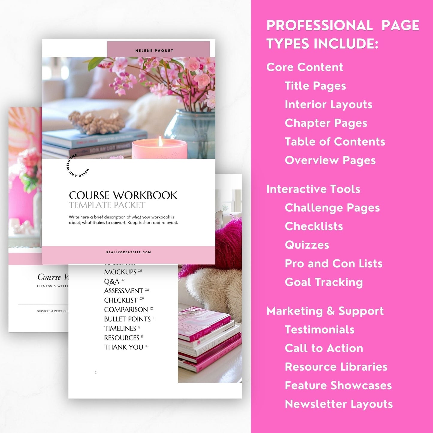Canva eBook Template, Pink Editable Guide Workbook Template | MRR + PLR Resell Rights | US Letter and A4 Sizes | 4 Bonus Products Boundless PLR