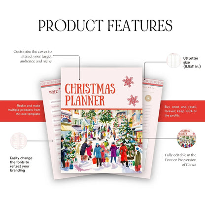 2025 Canva Editable Christmas Planner | Holiday Planner Template with PLR & MRR Resell Rights Boundless PLR