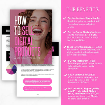 How to Sell Digital Products Guide | Canva Editable eBook with MRR & PLR | Bonus Instagram Posts for Digital Entrepreneurs