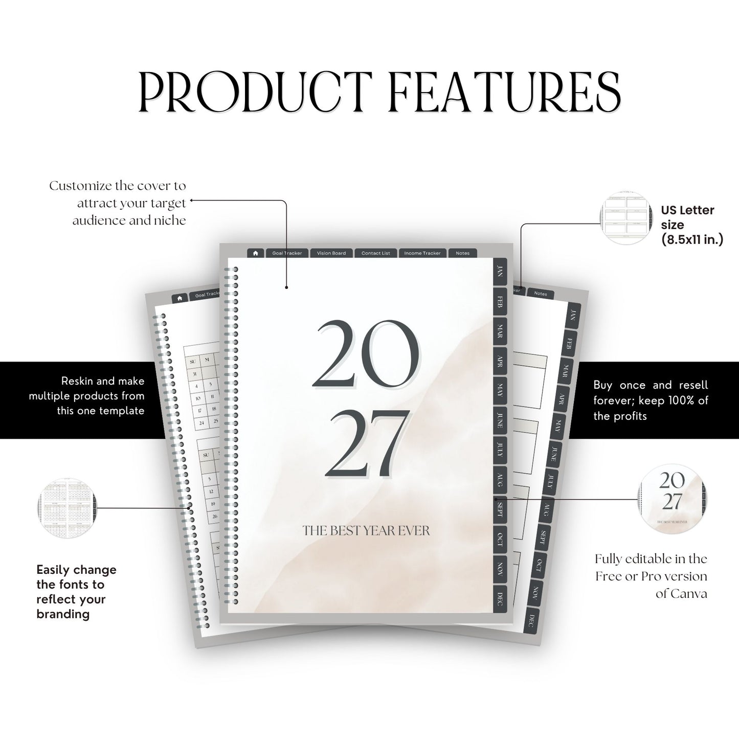 Canva Planner Template 2027 – PLR Digital Planner with Master Resell Rights