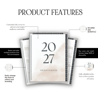 Canva Planner Template 2027 – PLR Digital Planner with Master Resell Rights