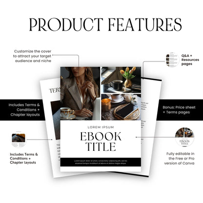 Canva eBook Template (Luxe Editorial) + Workbook & Guide Layouts | MRR + PLR + Bonus Black & Gold Stock Photos Boundless PLR