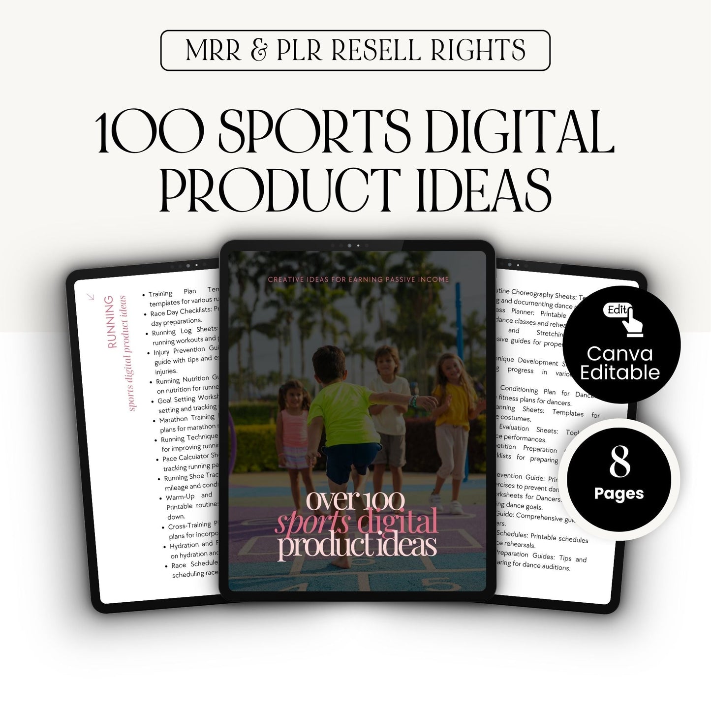 Digital Product Ideas Ebook — 100+ Sports Niche Ideas | Canva Editable PLR MRR Resell Rights | Passive Income Guide Boundless PLR
