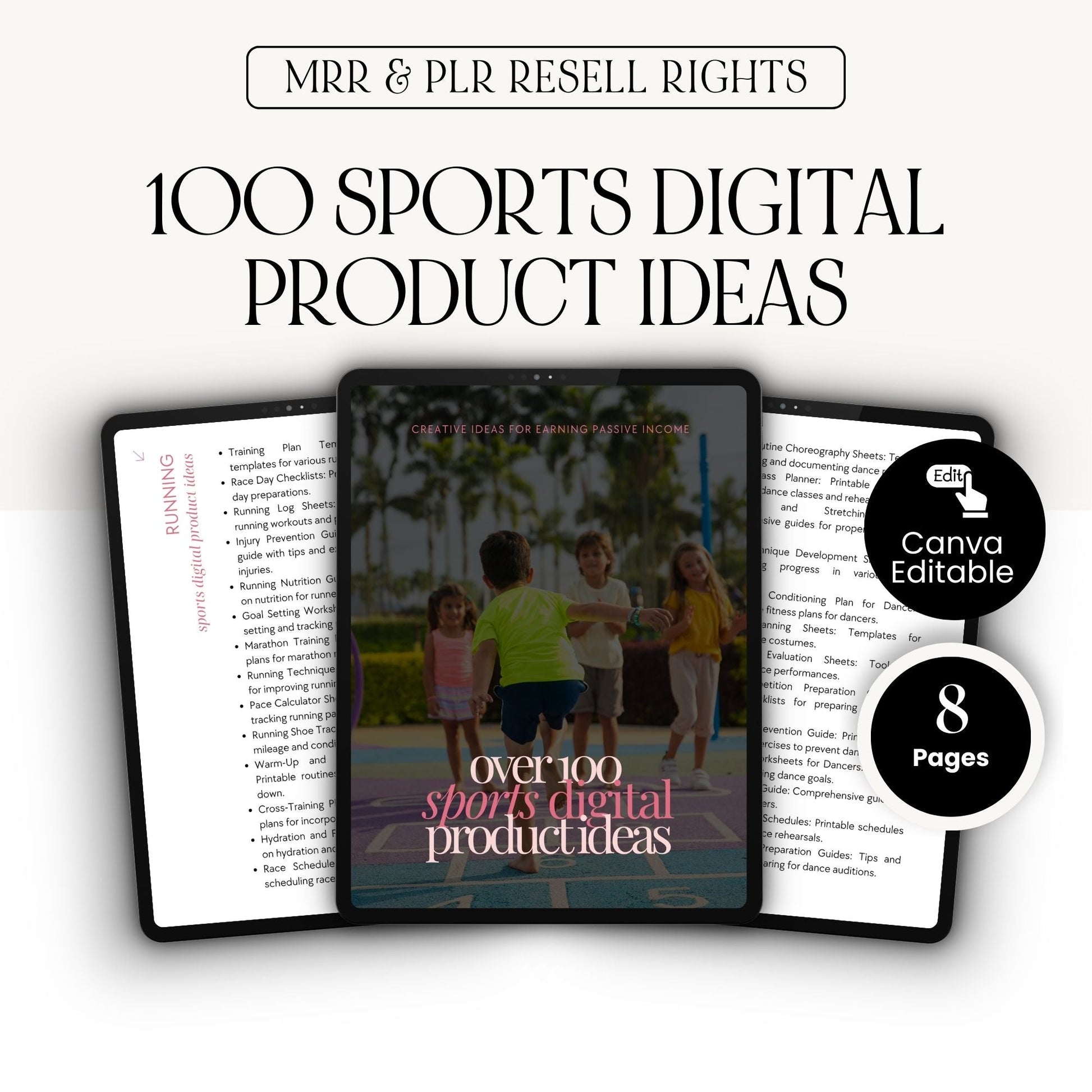 Digital Product Ideas Ebook — 100+ Sports Niche Ideas | Canva Editable PLR MRR Resell Rights | Passive Income Guide Boundless PLR