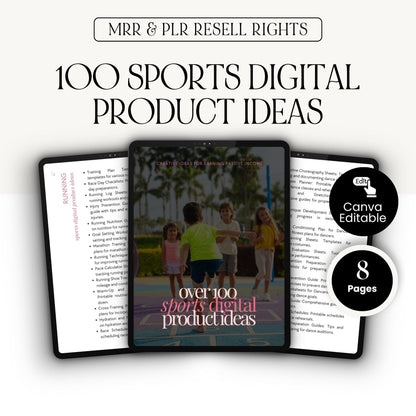 Digital Product Ideas Ebook — 100+ Sports Niche Ideas | Canva Editable PLR MRR Resell Rights | Passive Income Guide Boundless PLR