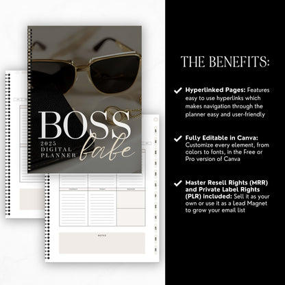2025 Boss Babe Digital Planner | Hyperlinked Canva Template