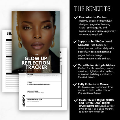 Glow-Up Digital Planner & Social Media Bundle | Canva Editable Template | PLR MRR Rights Included