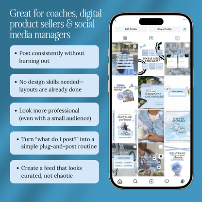 Pastel Blue Instagram Templates | Canva PLR & MRR Resell Rights | 4 Bonuses Boundless PLR