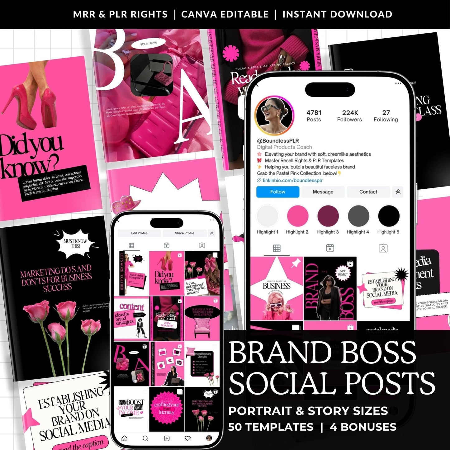 50 Canva Instagram Post Templates – Editable Story & Post Designs | PLR & MRR Resell Rights Boundless PLR