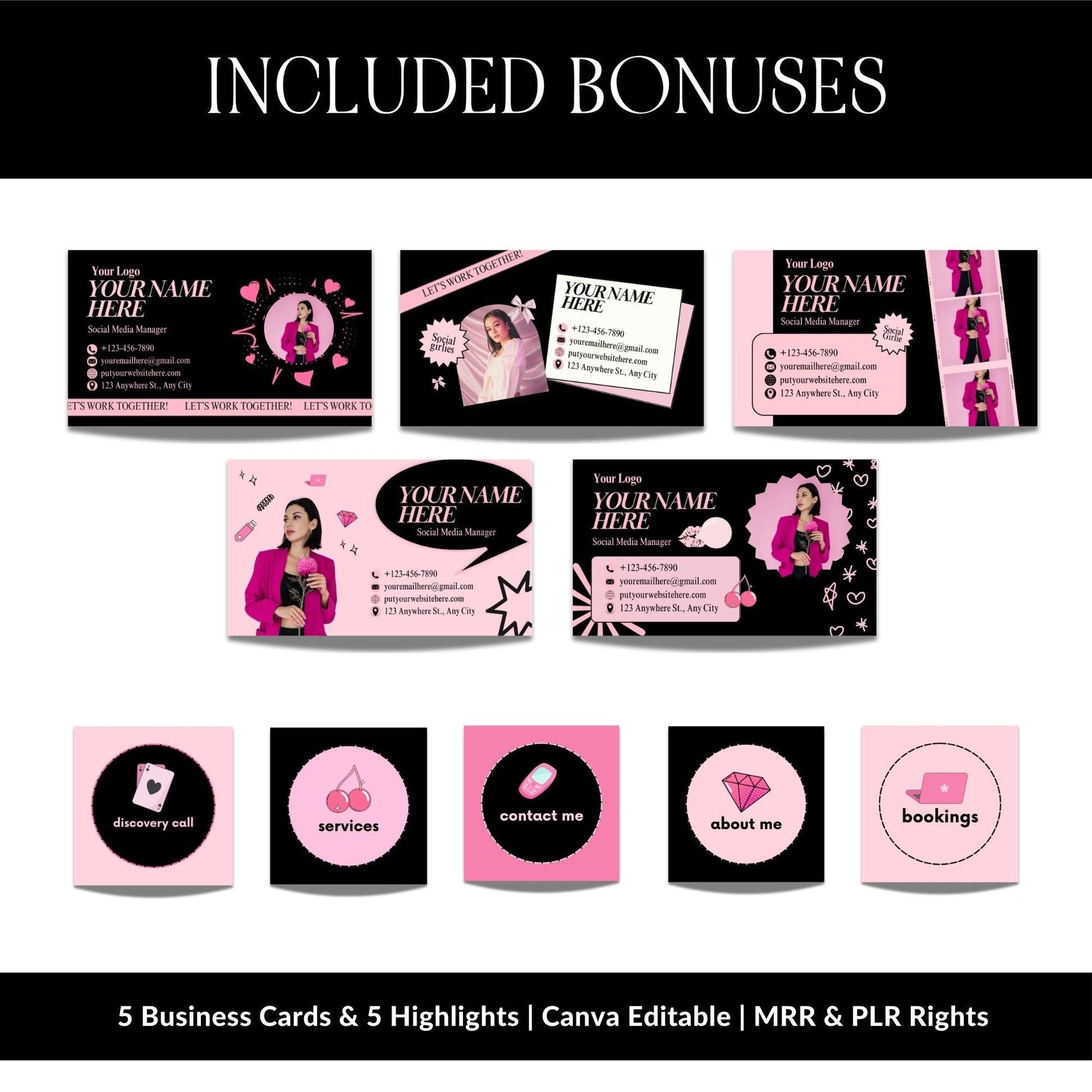 Instagram Templates Canva | Social Media Templates | Black Pink | MRR PLR Digital Products Boundless PLR