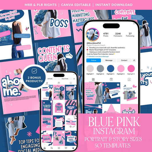 PLR Instagram Templates, Digital Marketing Canva — Story + Post Bundle with MRR & PLR Rights Boundless PLR