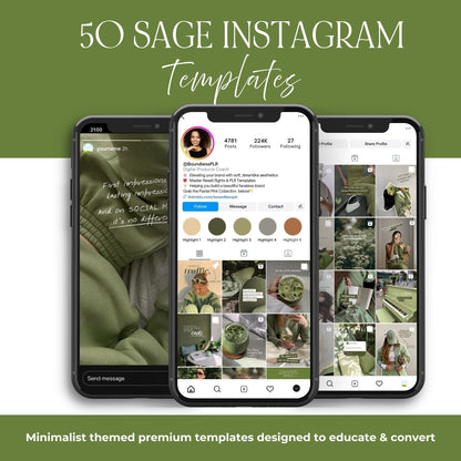 Sage Aesthetic Instagram Templates (Portrait) | 50 Canva Templates | MRR + PLR Boundless PLR