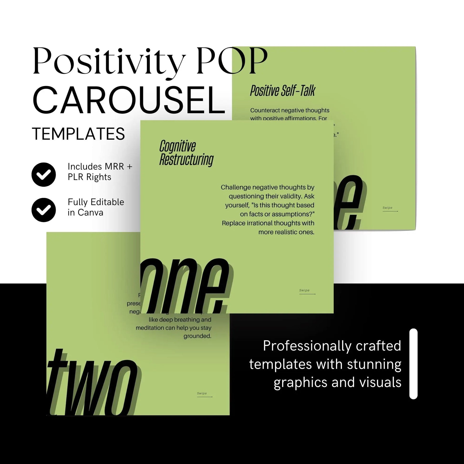Positivity Pop Carousels – 5 Editable Instagram Canva Templates (MRR & PLR) Boundless PLR