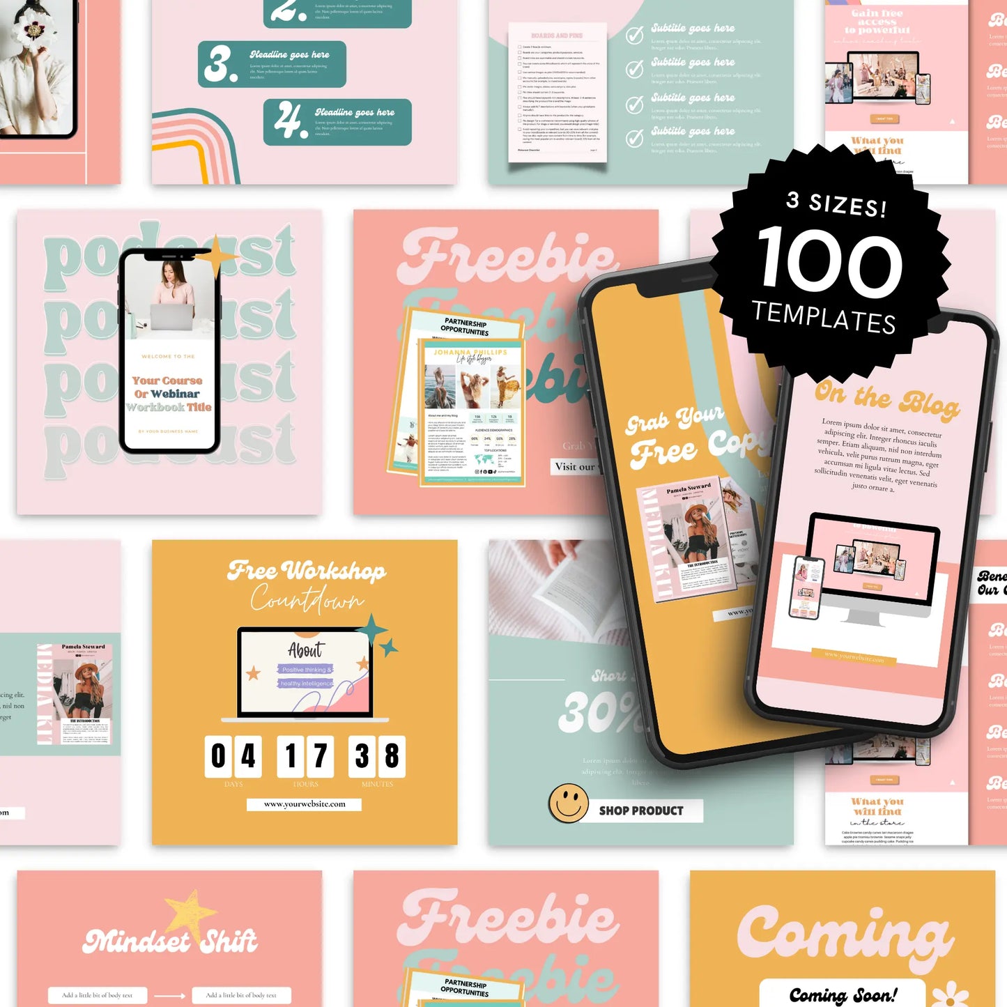 Pastel Pink Instagram Templates — 100 Canva Editable with PLR & MRR Rights Boundless PLR