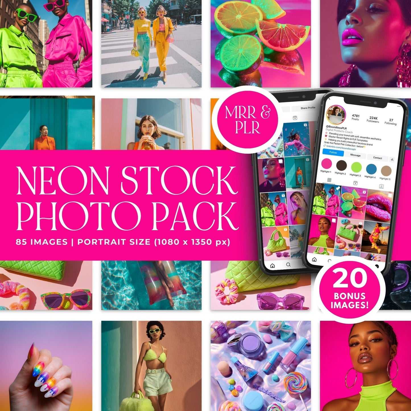 Neon Stock Photos | Editorial Branding Image Bundle (105) | MRR + PLR Boundless PLR