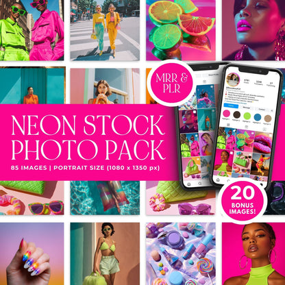 Neon Stock Photos | Editorial Branding Image Bundle (105) | MRR + PLR Boundless PLR