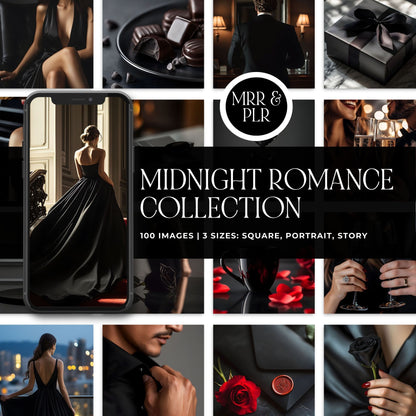 Valentine Stock Photos (100) | Midnight Romance Valentines AI Images | 3 Sizes: Post, Story, Portrait | MRR + PLR
