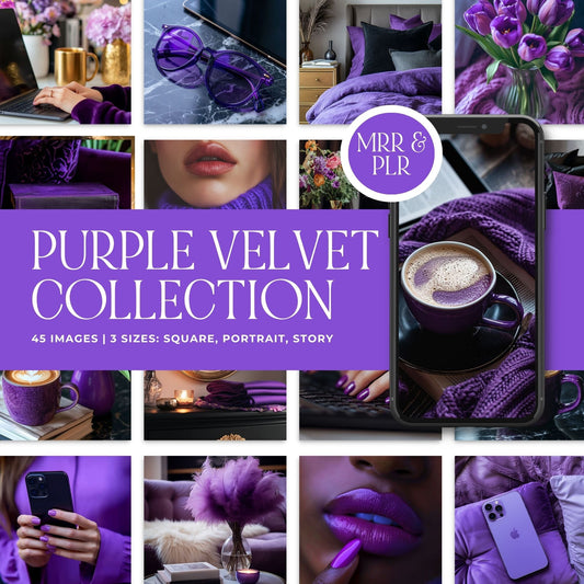 Luxury Faceless Stock Images: Purple Velvet Collection (45 Aesthetic Photos + MRR/PLR) Boundless PLR