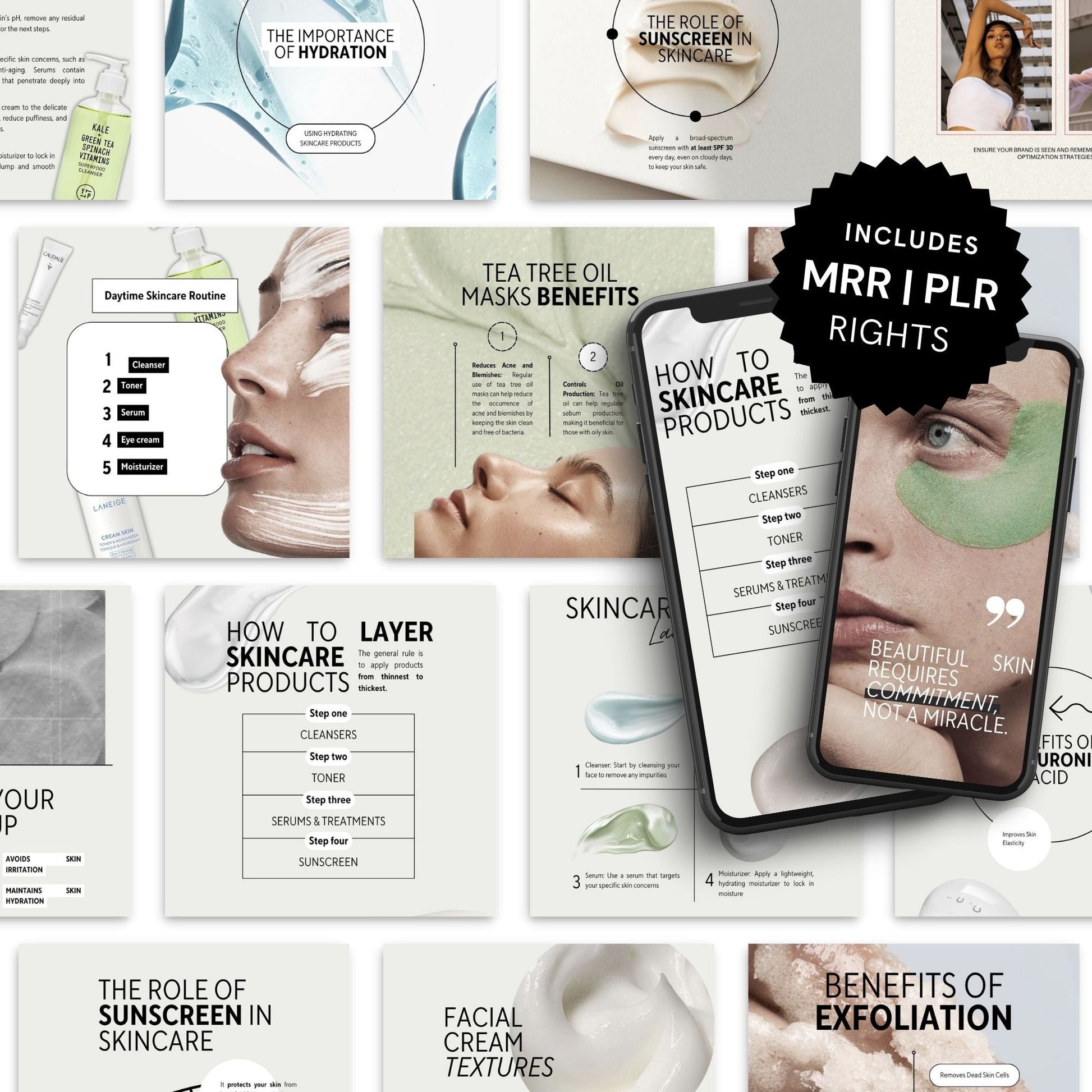 Skincare Social Media Templates | Canva Editable Instagram Posts, Stories & Reels | PLR + MRR Resell Rights Boundless PLR