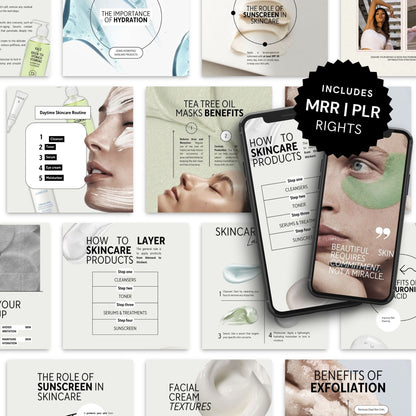 Skincare Social Media Templates | Canva Editable Instagram Posts, Stories & Reels | PLR + MRR Resell Rights Boundless PLR